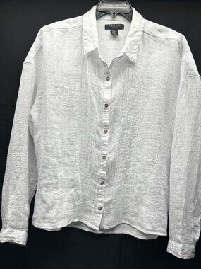 Tahari Womens White 100% Linen Long Sleeve Button-Up Shirt XL